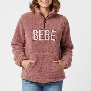 Bebe Sport Pink Sherpa Fleece Pullover Women’s XL 1/4 Zip Cozy Sweatshirt Jacket